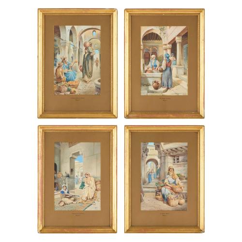 Set of four antique Orientalist watercolour paintings by Rappini