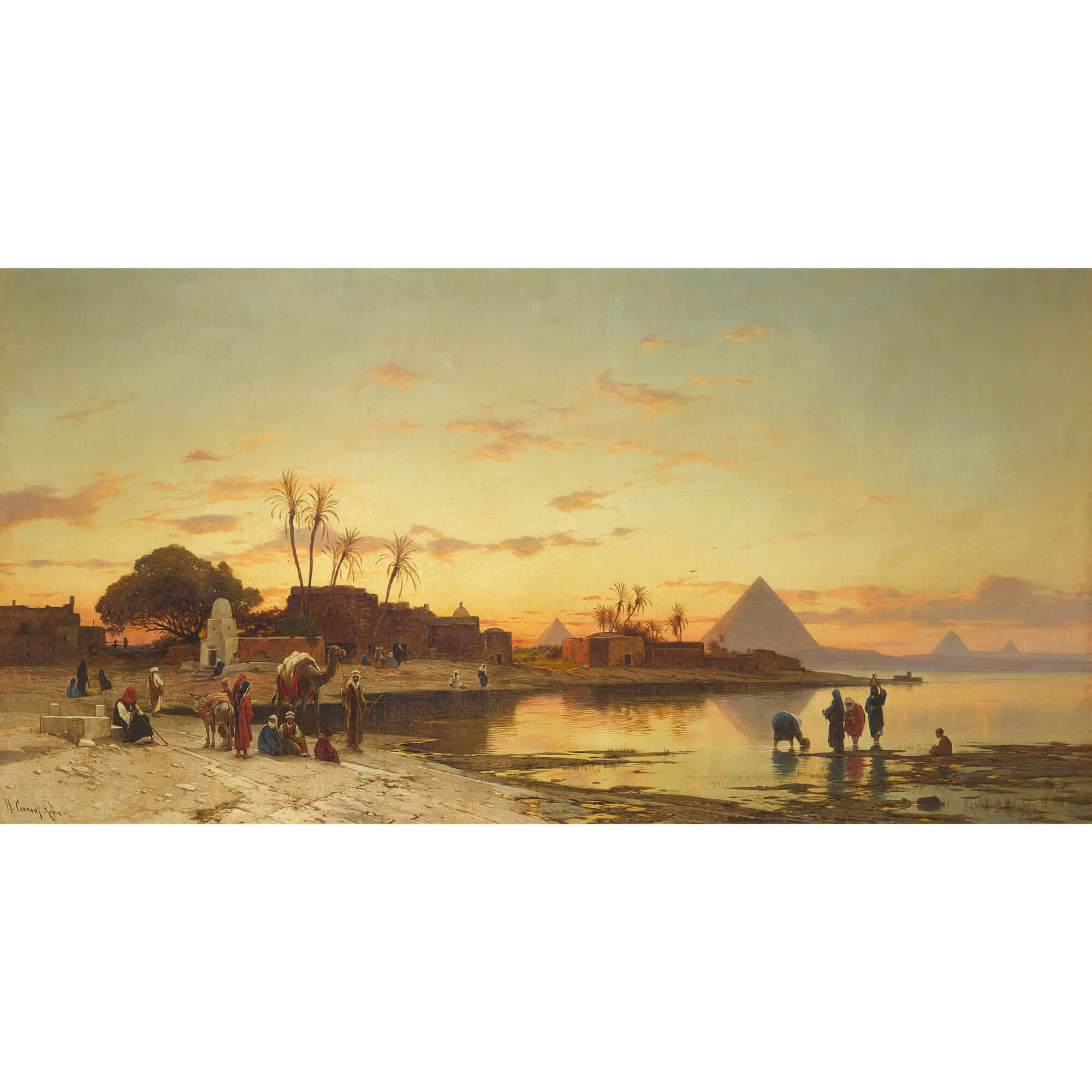 Very fine Orientalist painting of sunset on the Nile by Corrodi