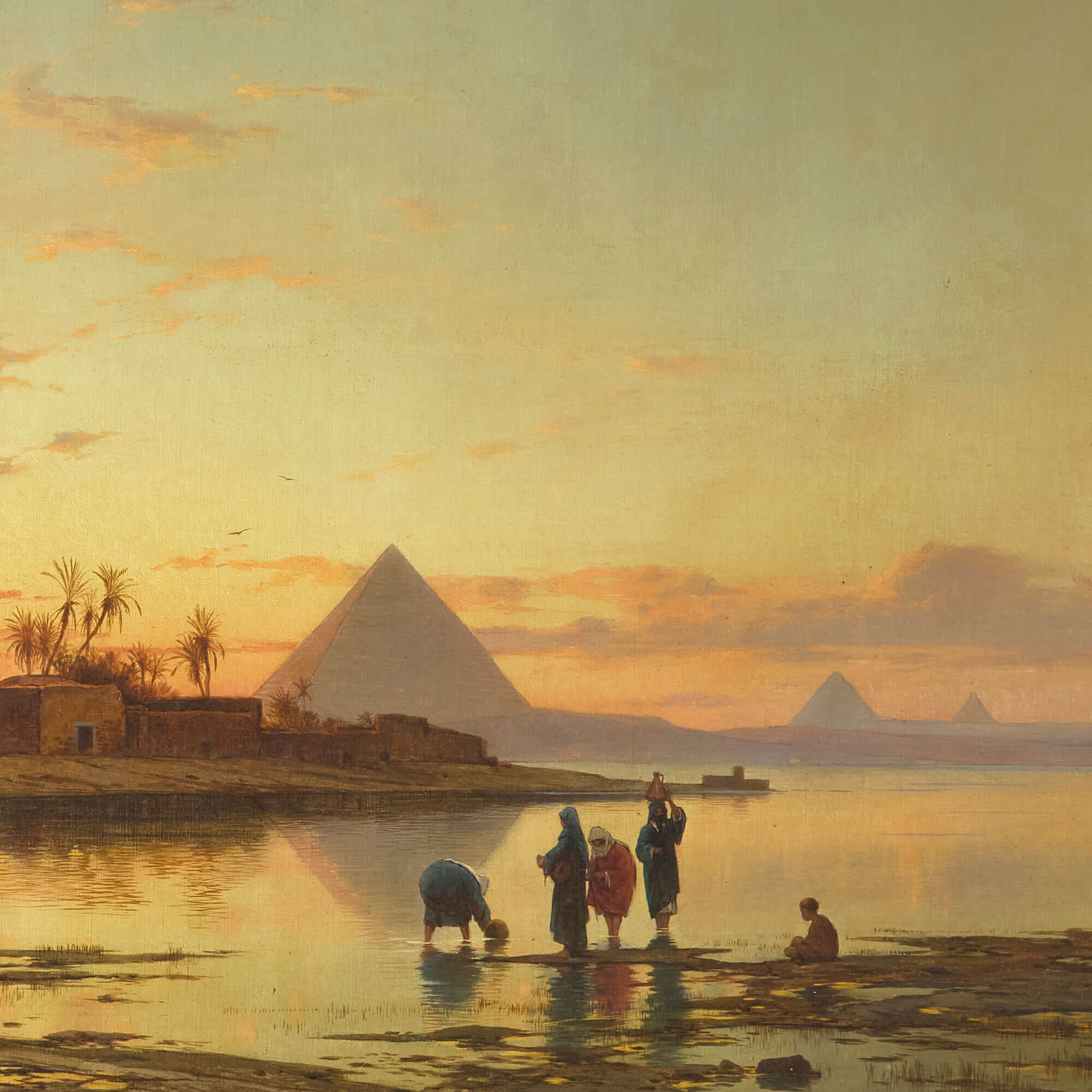 Very fine Orientalist painting of sunset on the Nile by Corrodi