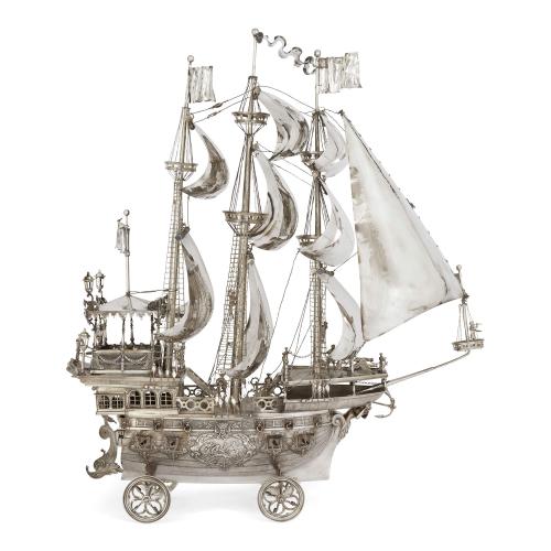 Large antique German silver nef by Berthold Müller