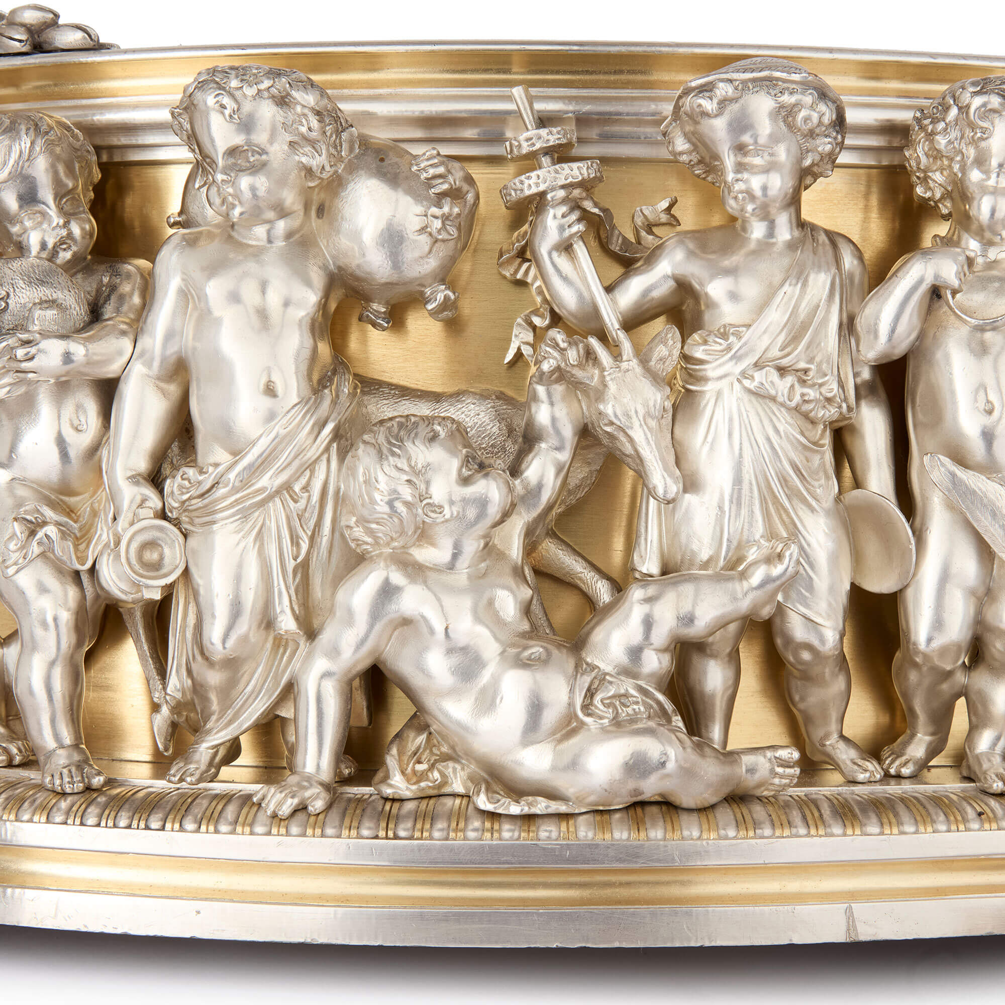 Magnificent sculptural silvered and gilt jardinière by