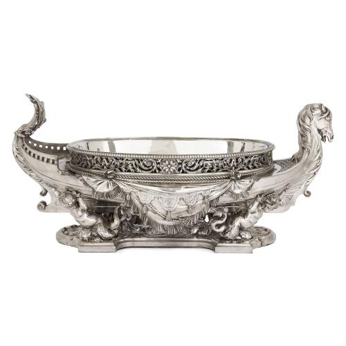 Very large antique silvered bronze jardinière in the style of Christofle