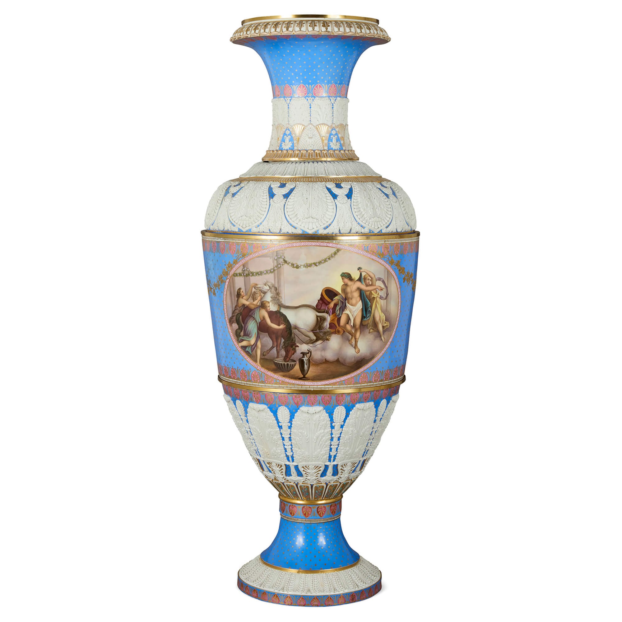 Rare monumental antique German painted porcelain vase by KPM