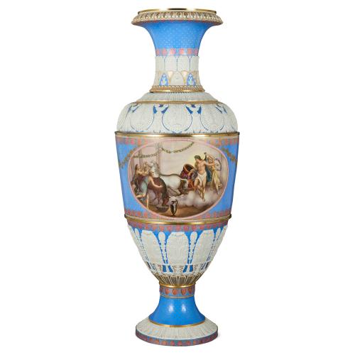 Rare monumental antique German painted porcelain vase by KPM