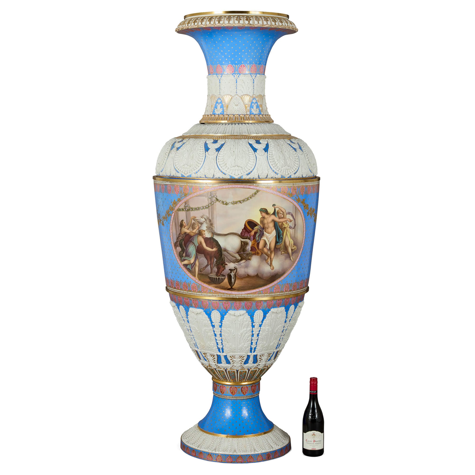 Rare monumental antique German painted porcelain vase by KPM
