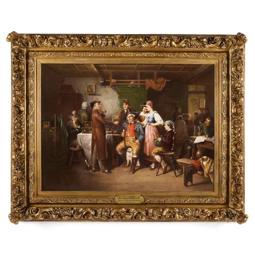 ‘The Canary Seller’, large German oil painting by A. F. Schröder