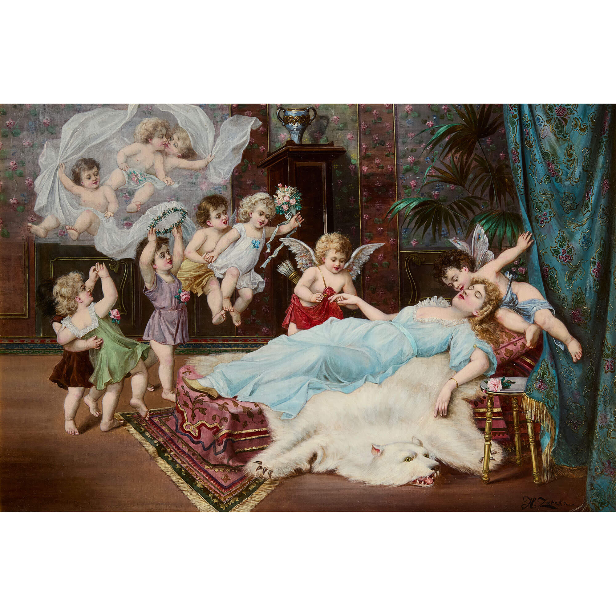 European 19th century oil painting of a dream wedding by Hans