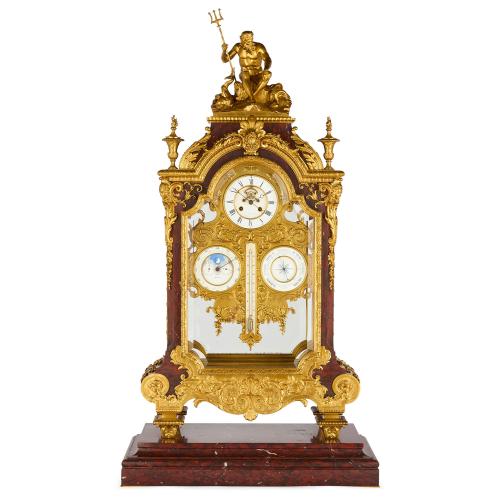 Large ormolu and marble regulator calendar clock by Barbedienne