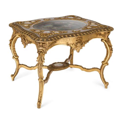 Antique giltwood centre table with Royal Vienna porcelain plaques