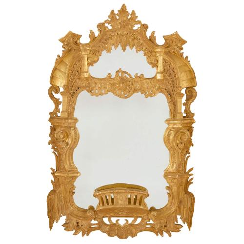 Very large antique English George II style giltwood mirror