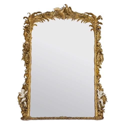 Monumental antique French carved giltwood mirror
