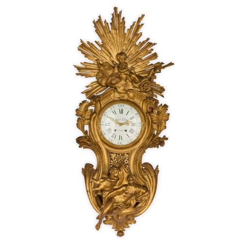 Large French antique ormolu cartel clock after Caffieri
