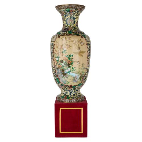 Very large antique Japanese Meiji period cloisonné enamel vase