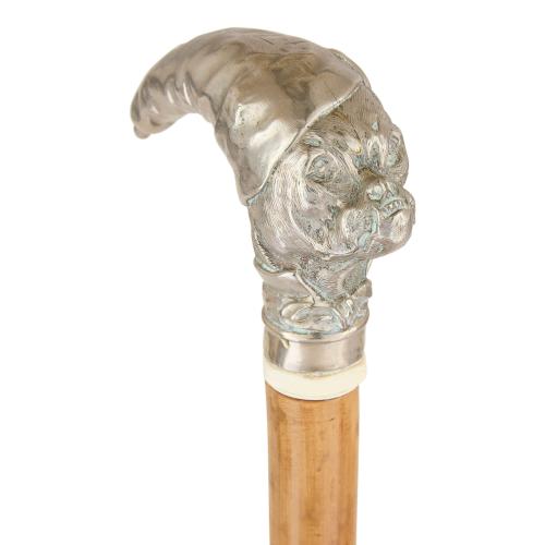 German antique silver and wood corkscrew cane