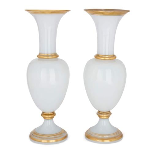 Pair of large 19th century opaline glass vases by Baccarat