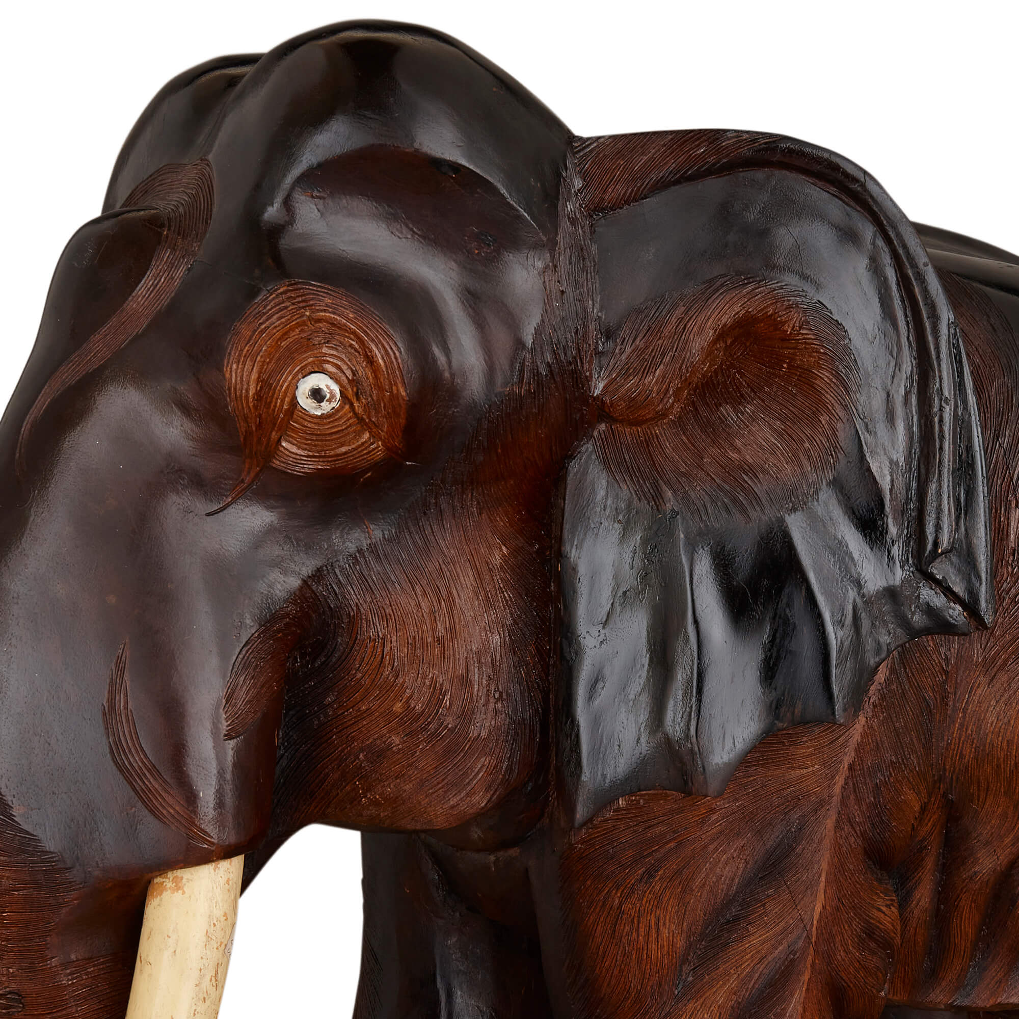 Large Indian carved and painted wood elephant sculpture | Mayfair Gallery