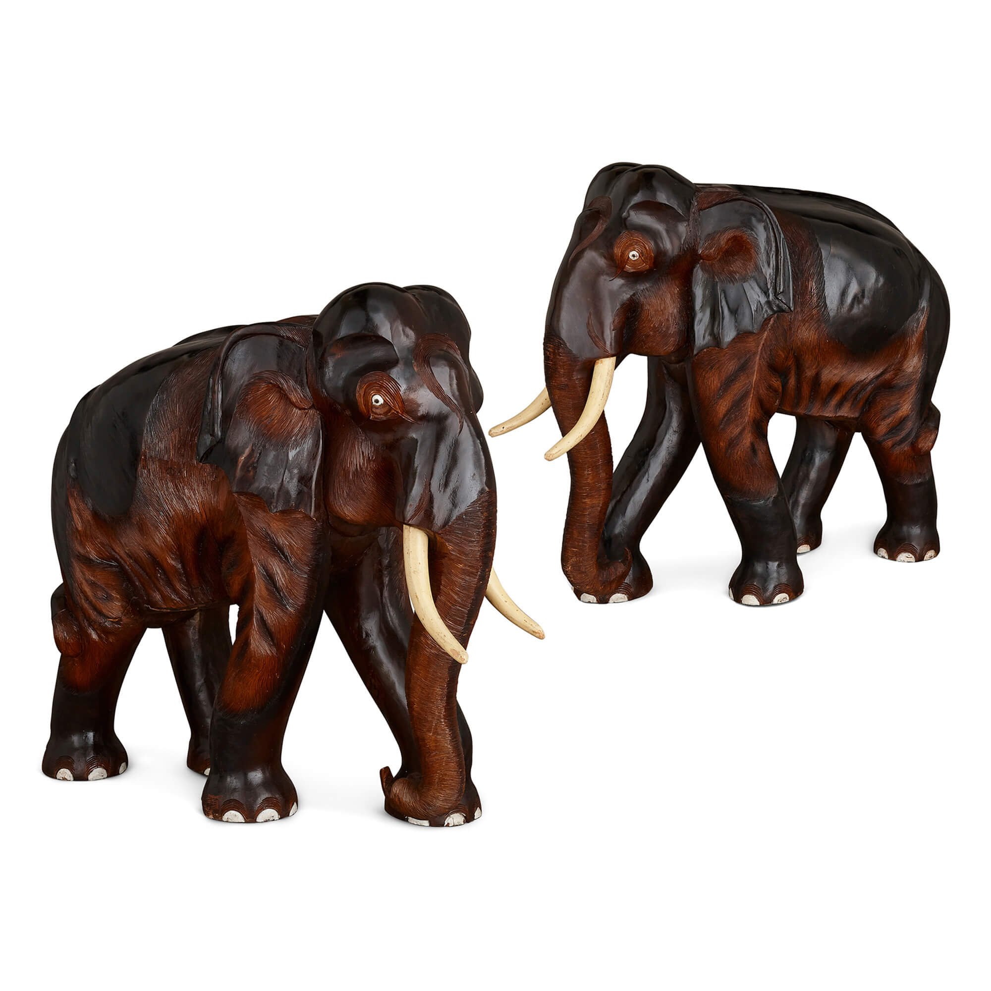 Antique Indian carved and painted wood elephant sculpture | Mayfair Gallery