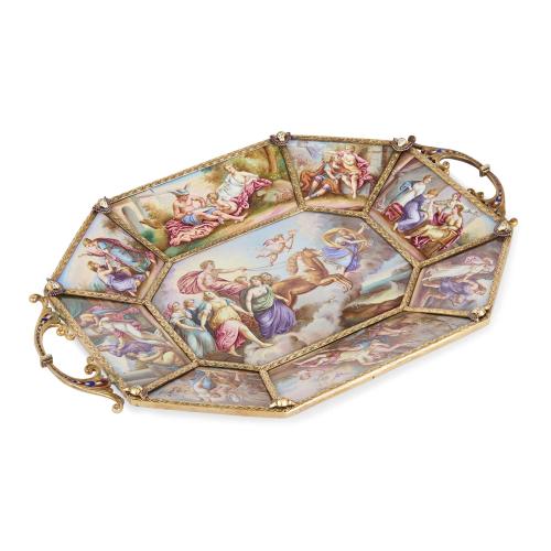 Impressive antique Viennese enamel tray by Ludwig Politzer