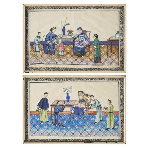 Pair of Chinese watercolour pith paintings depicting dignitaries