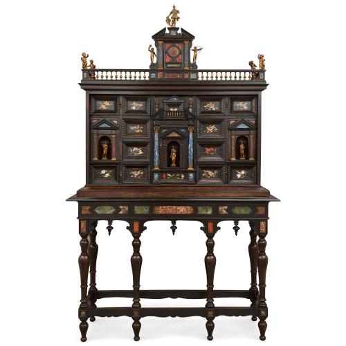 Antique Italian ormolu and pietra dura mounted cabinet on stand