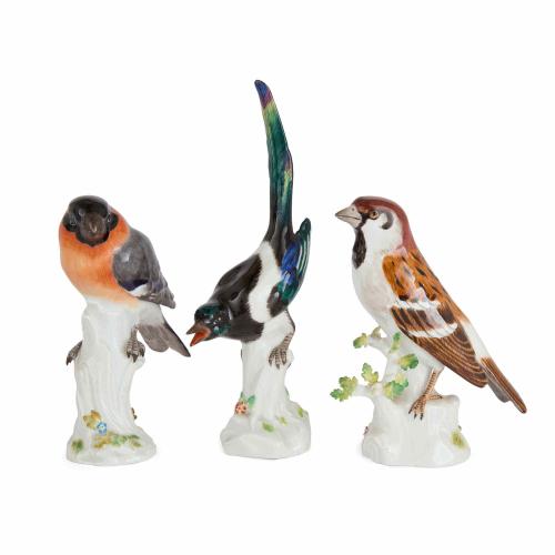 Three German porcelain bird models by Meissen