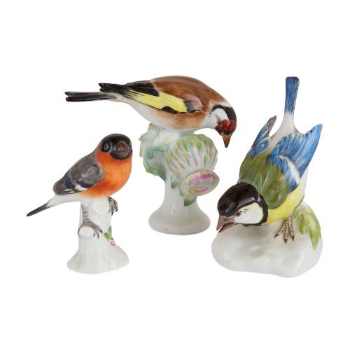 Three 20th century German porcelain bird models by Meissen