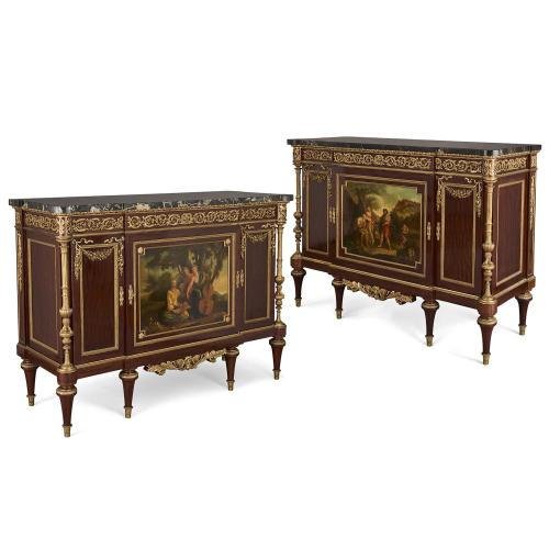 Pair of antique ormolu mounted Vernis Martin commodes by Durand