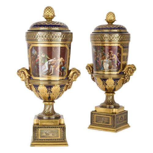 Large pair of antique Austrian porcelain vases by Royal Vienna