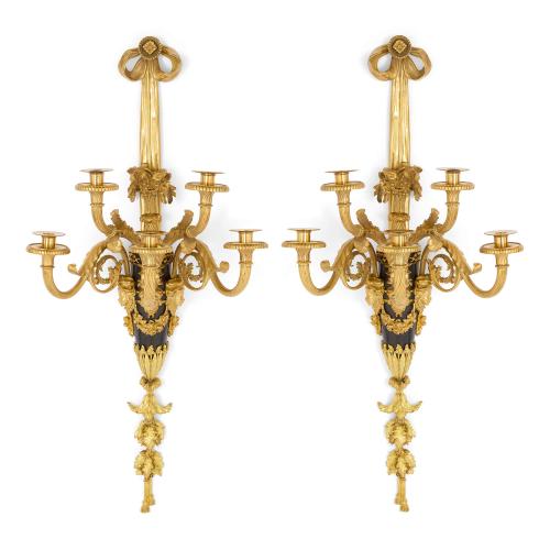 Large pair of French antique ormolu wall light after Rémond