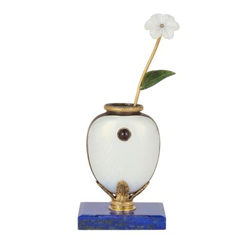 Fabergé style silver-gilt, enamel and semi-precious stone flower model