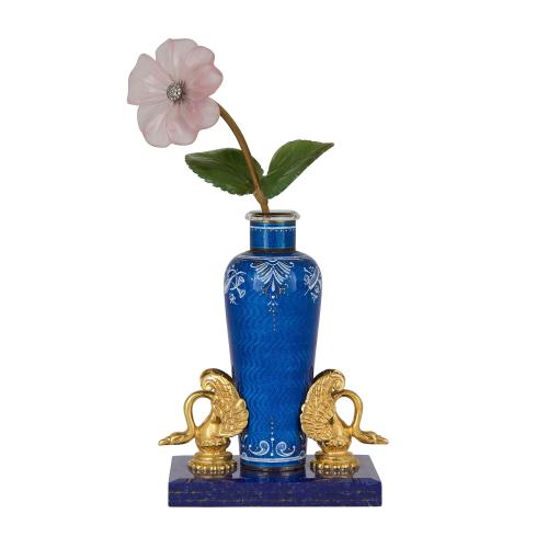 Fabergé style vermeil, enamel, diamond and semi-precious stone flower