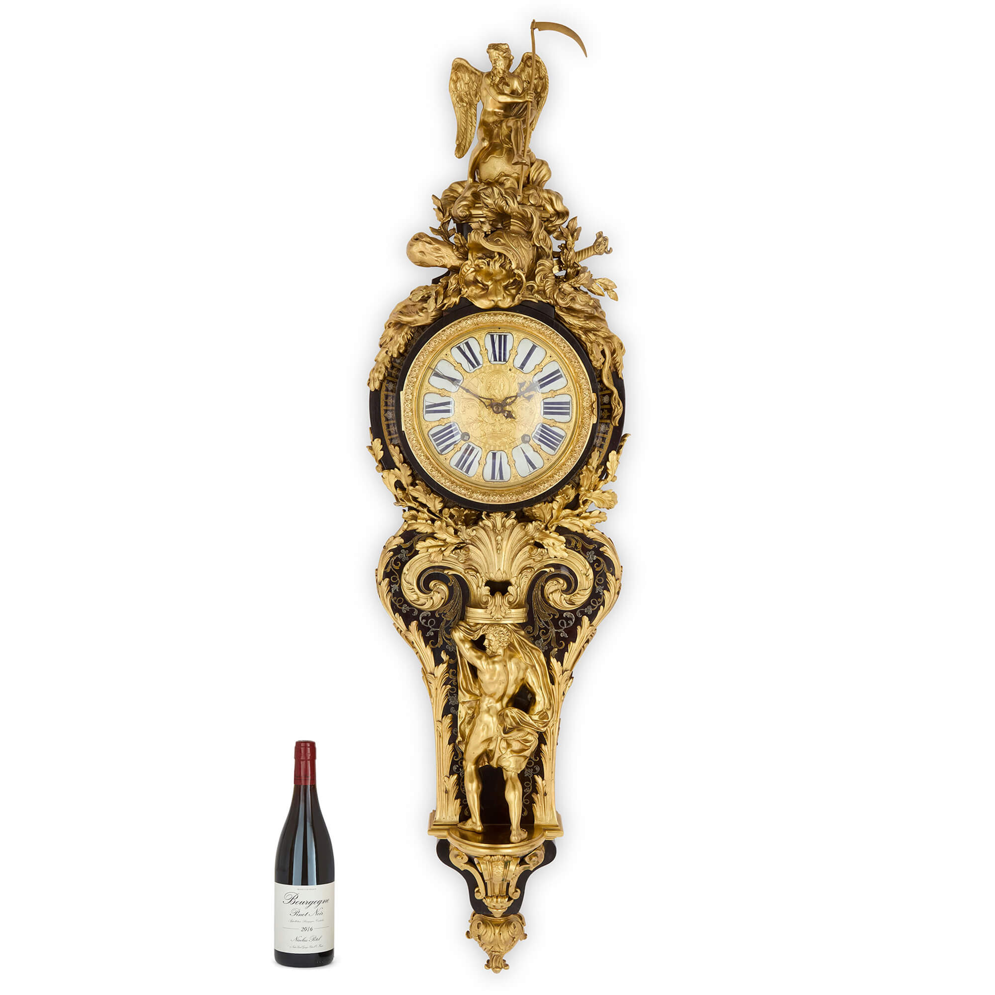 Antique French Louis XV Boulle marquetry wall clock and barometer