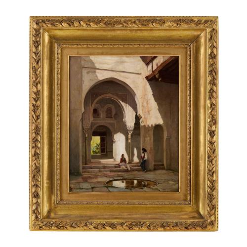 19th century British Orientalist oil painting of Alhambra by Thompson