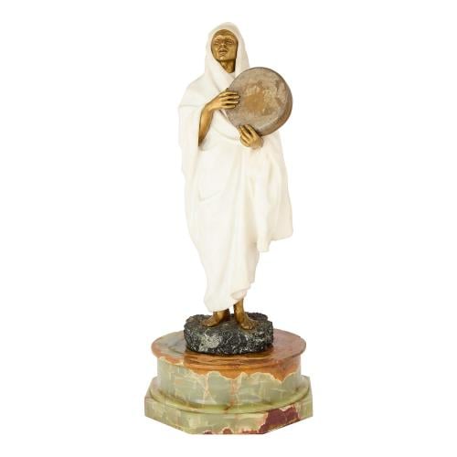 Antique marble & ormolu sculpture of a Tunisian musician by Hautot