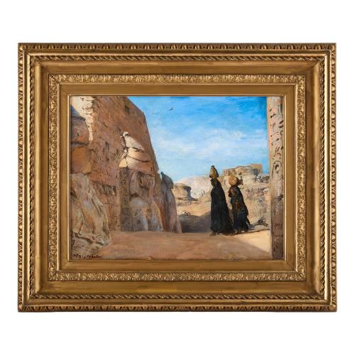 Antique German Orientalist oil painting of Luxor Temple by Meyerheim