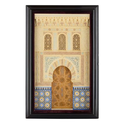 Large Spanish antique plaster relief model of Alhambra by Contreras