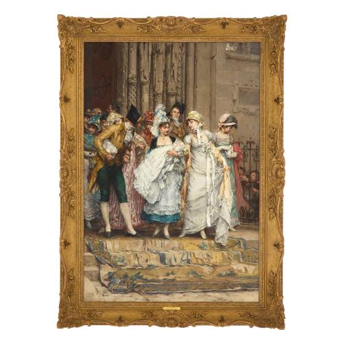 Antique Dutch oil painting of a family scene by Kaemmerer