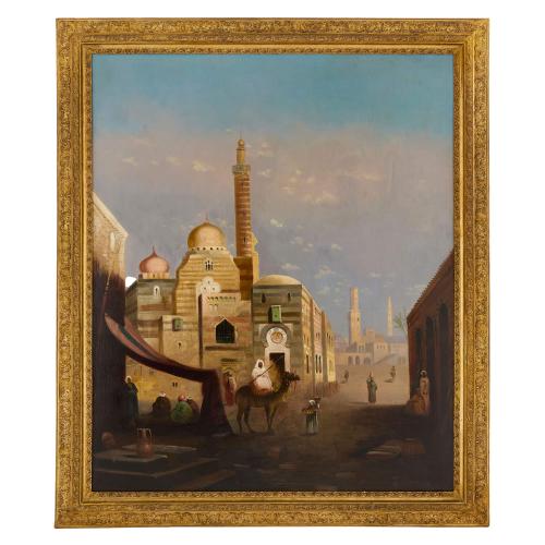 Very large antique Orientalist oil painting by E. Jeel