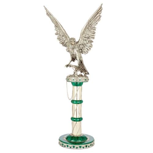 Large Italian silver and malachite model of an eagle by Giaconi & Gioli