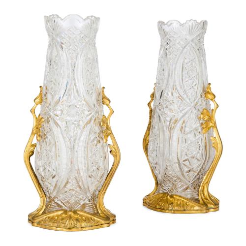 Pair of antique Art Nouveau crystal and ormolu vases by Baccarat 
