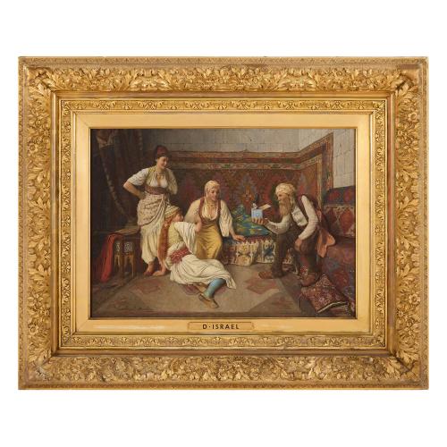Rare antique Austrian Orientalist & anti-Semitic oil painting by Israel 