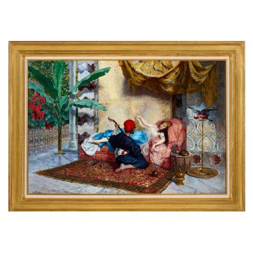 Large antique Italian Orientalist oil painting by Pietro Gabrini 