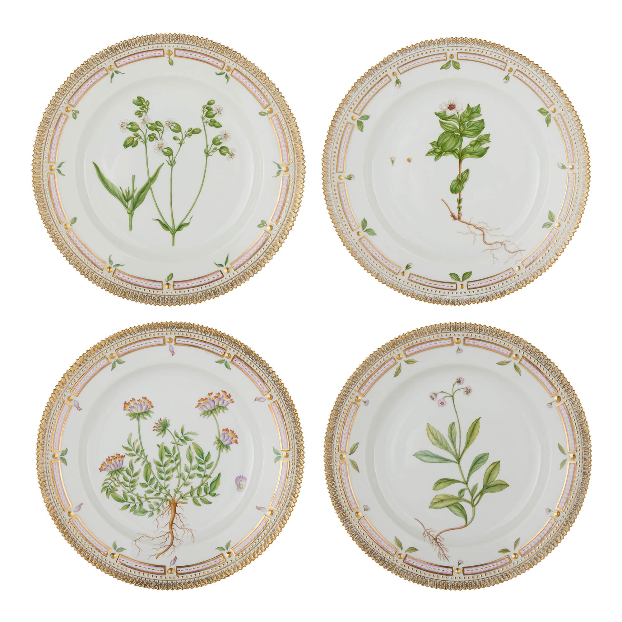 Set of Twelve Royal Copenhagen Flora Danica Porcelain Dinner