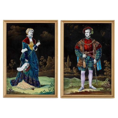 Pair of enamel on porcelain antique plaques by Lamy