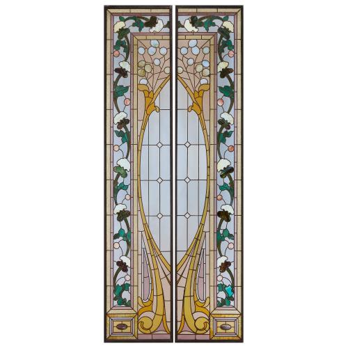 Pair of Austrian Arts and Crafts stained-glass windows