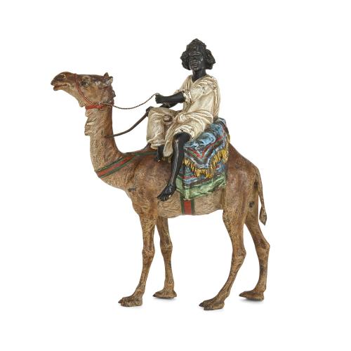 Viennese cold painted bronze Orientalist camel group by Bergman