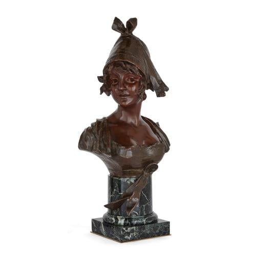 Antique patinated bronze and marble bust by van der Straeten