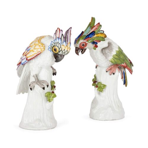Large pair of Samson porcelain bird models of cockatoos