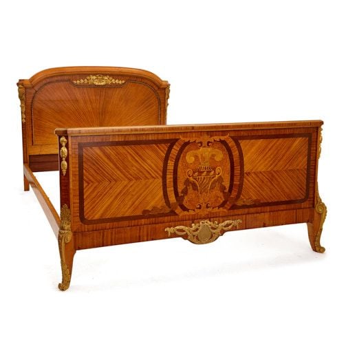 Neoclassical style marquetry bed retailed by Au Gros Chêne