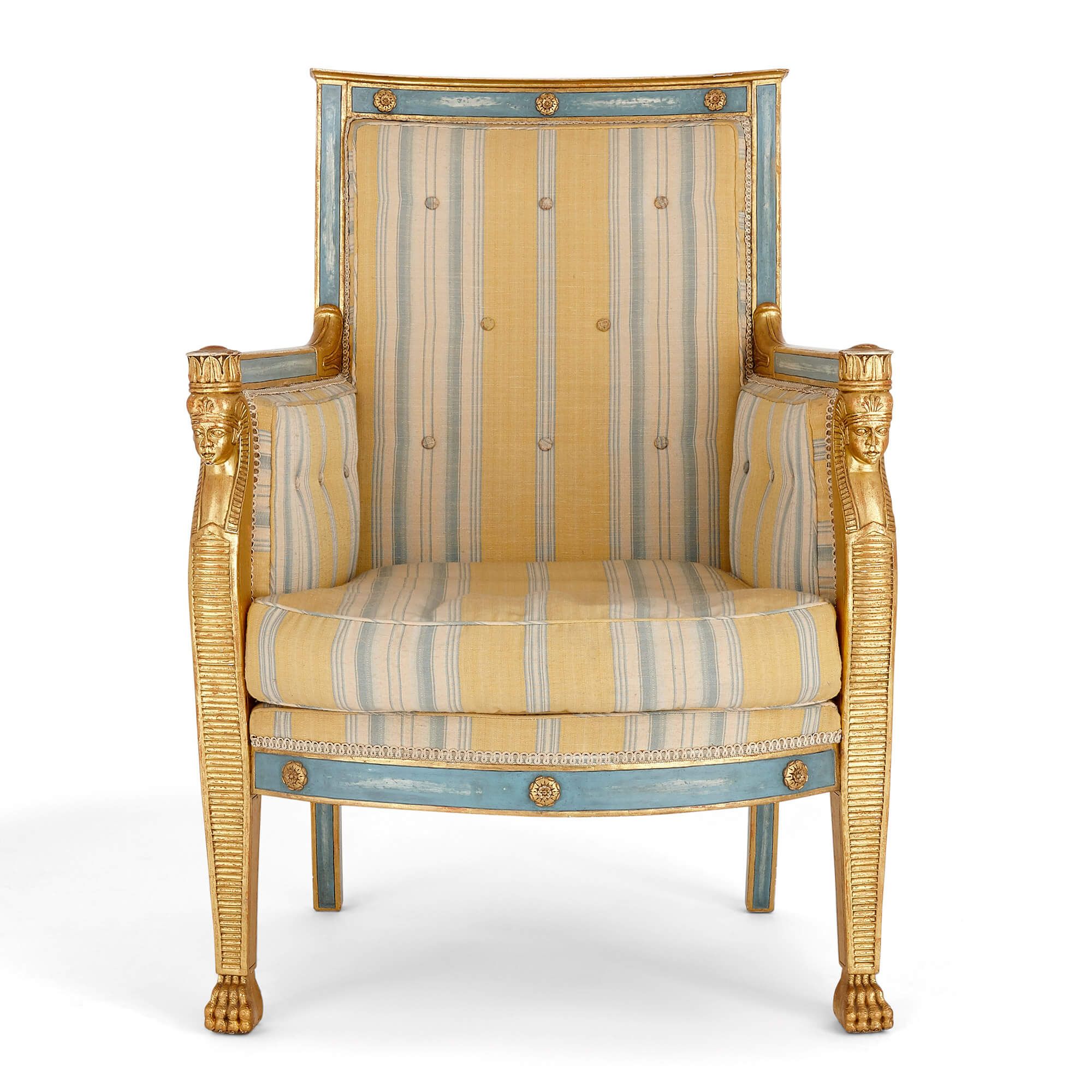 Pair of French 19th Century Gold Gilt Louis XV Armchairs - Fireside